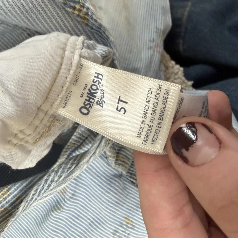 OshKosh B'gosh Overalls Girls 5T Blue Denim Floral Stripe Adjustable Casual